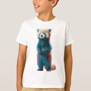 Camiseta Pandita Roja de Pie con Azul Verdoso y Naranja par