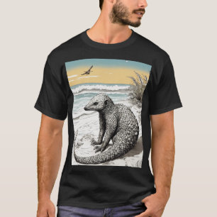 Camiseta Pangolin de yoga en la playa: Intrincada Ilustra d