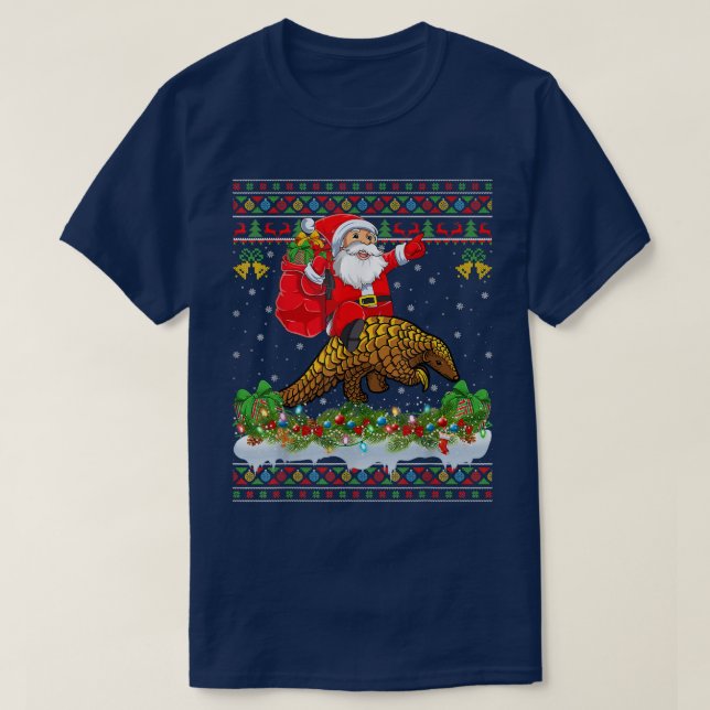 Camiseta Pangolin Xmas Pajamas Ugly Santa Riding Pangolin C (Diseño del anverso)