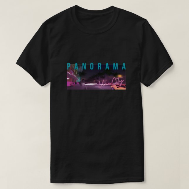 Camiseta Panorama Nightscape | Ciudad Retro Neon (Diseño del anverso)