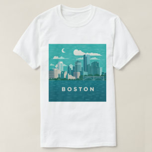Camiseta Panorama nocturno de la ciudad de Massachusetts   