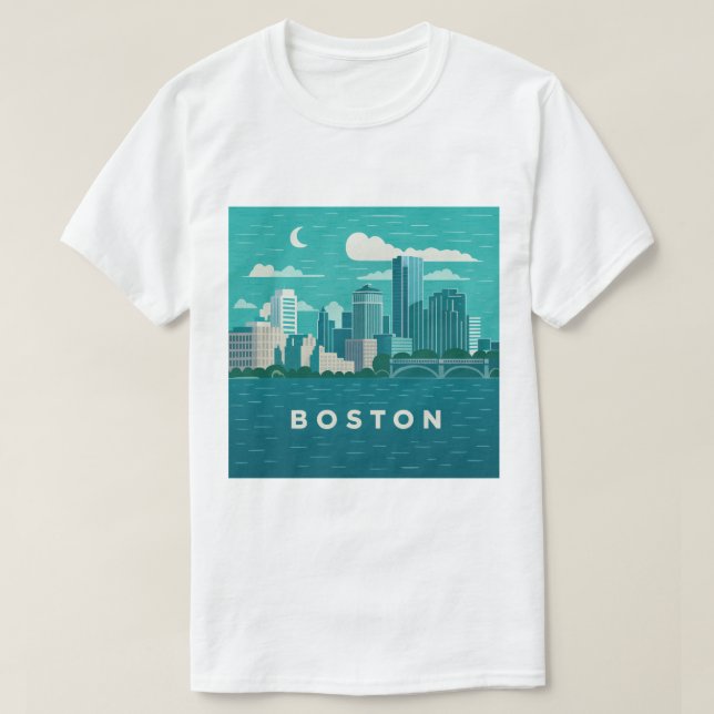 Camiseta Panorama nocturno de la ciudad de Massachusetts |  (Diseño del anverso)