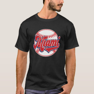 Camiseta Panorama urbano vintage de Miami jugador de béisbo