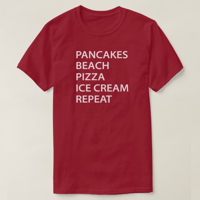 Camiseta Panqueques Playa Pizza Helado Repetir (Diseño del anverso)