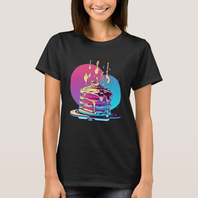 Camiseta Panqueques Synthwave Estética Retroondaas 80s (Anverso)