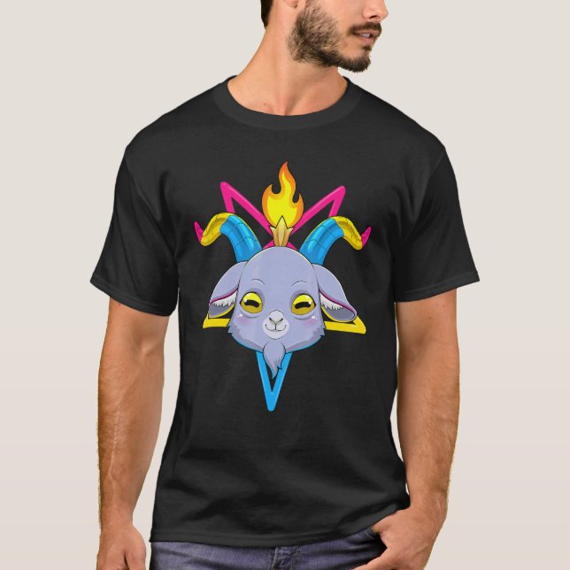 Camiseta Pansexual Baphomet Satan Cabeza De Cabra Lgbt Pan  (Anverso)
