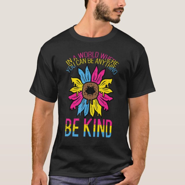 Camiseta Pansexual Be Kind Sunflower Pan Pride Flag Lgbtq W (Anverso)