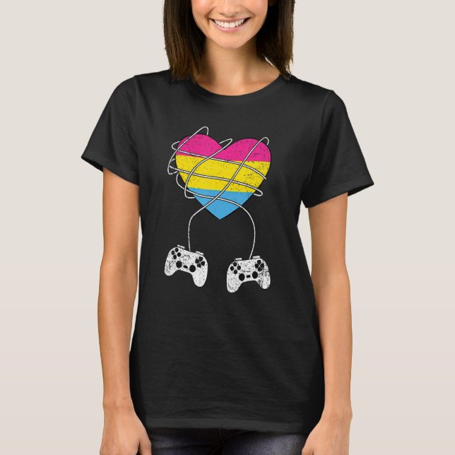 Camiseta Pansexual Heart Gamer LGBT Q Pride Flag Gaymer Gam (Anverso)