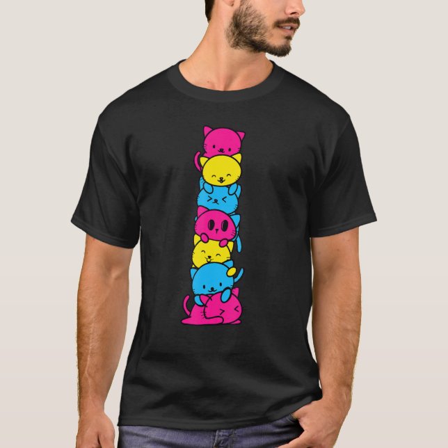 Camiseta Pansexual Pan Orgullo Y Gato Y Gatito Amor (Anverso)