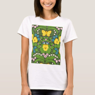 Camiseta Pansias amarillas, pájaros y mariposas