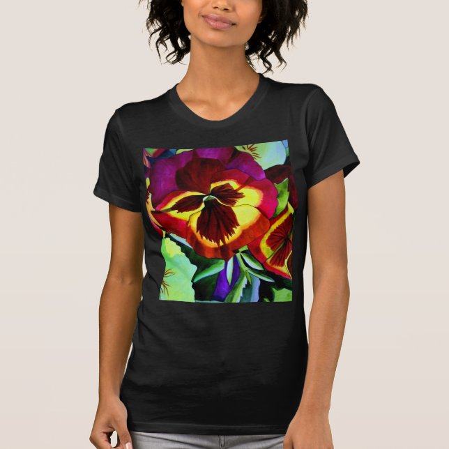 Camiseta Pansias rojas acuarela flor arte original (Anverso)
