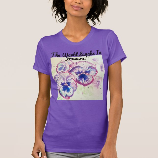 Camiseta Pansy Pansies Morado Acuarela Flor Floral Rosa (Anverso)