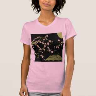 Camiseta Pantalla Japonesa Rosa Sakura Dorado Negro