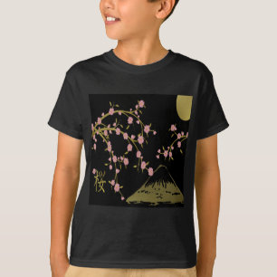 Camiseta Pantalla Japonesa Rosa Sakura Dorado Negro