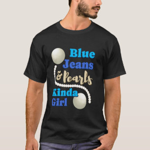 Camiseta Pantalones Vaqueros Azules Y Perlas Chica Moda Vaq