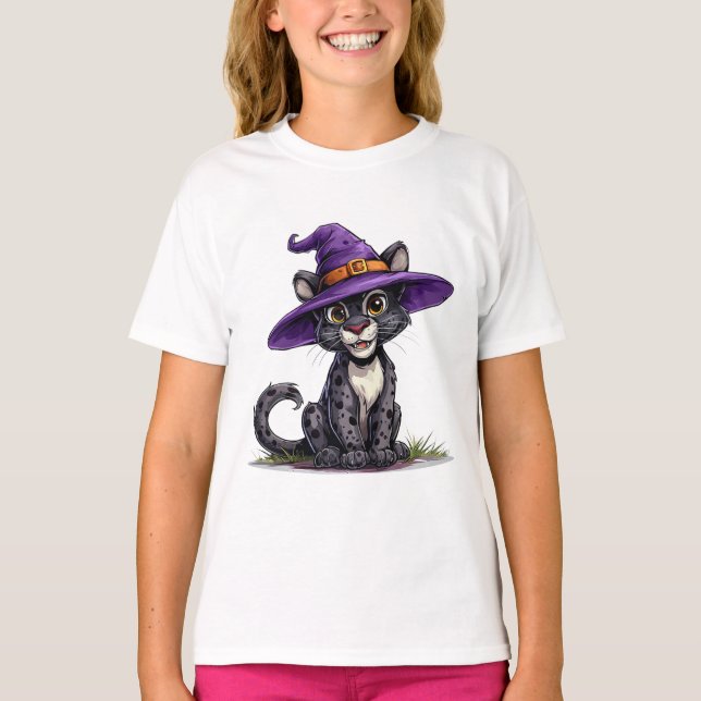 Camiseta Pantera Adorable con Sombrero de Bruja (Anverso)
