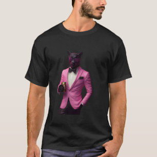 Camiseta Pantera con traje rosa ambiente de gato genial