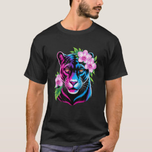 Camiseta Pantera Negra con Flores Rosas