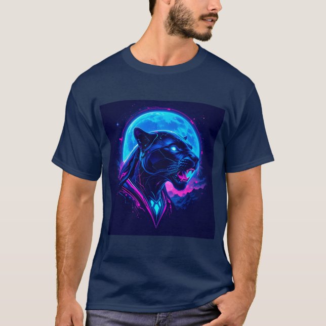 Camiseta Pantera Negra Neon Cyberpunk (Anverso)