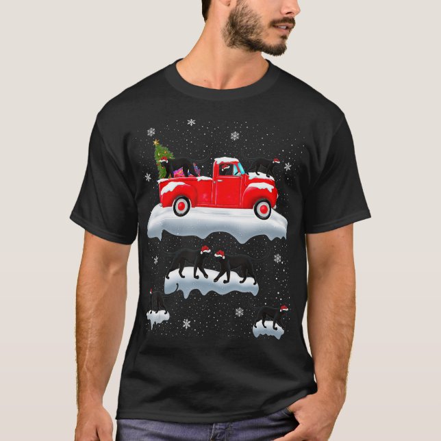 Camiseta Panther conduciendo árbol de Navidad Red Truck Pan (Anverso)