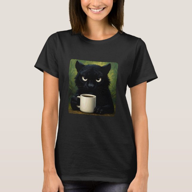 Camiseta Panther Grumpy Coffee Morning Humor Wildlife Tired (Anverso)