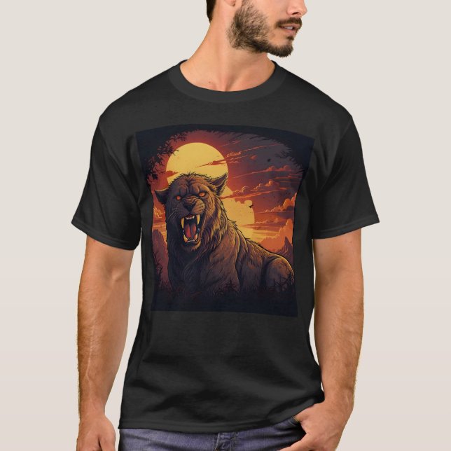 Camiseta Panther Roaring Under a Fiery Sunset  (Anverso)