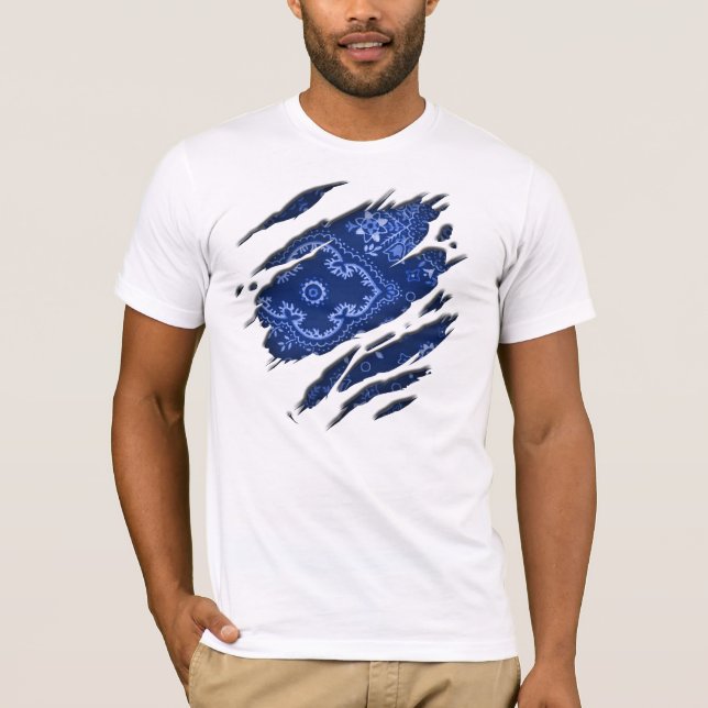 Camiseta Pañuelo azul hecho andrajos (Anverso)