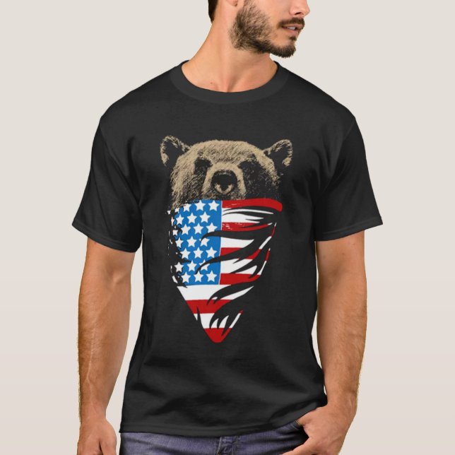 Camiseta pañuelo patriótico del oso grizzly de la bandera (Anverso)