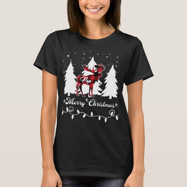 Camiseta Pap Moose Buffalo Red Plaid Christmas Matching Fam (Anverso)