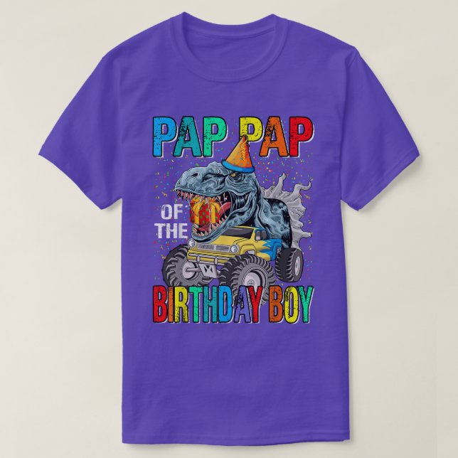 Camiseta Pap Pap Of The Birthday Boy Monster Truck Dinosaur (Diseño del anverso)