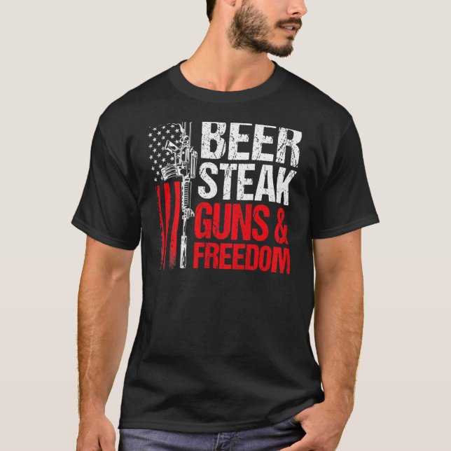 Camiseta Papá Abuelo Bandera Ee. Uu. Steak Guns Freedom (En (Anverso)