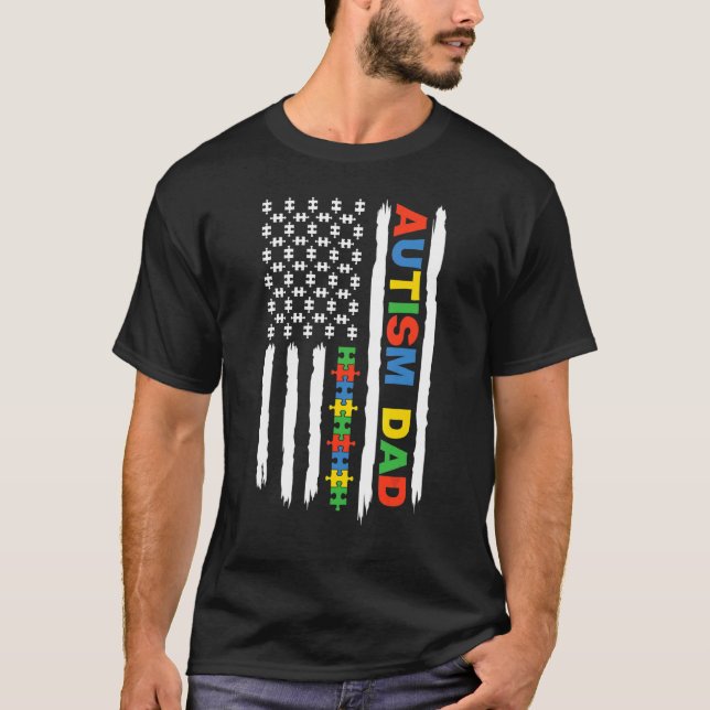 Camiseta Papá Autismo Conciencia De La Bandera Estadouniden (Anverso)