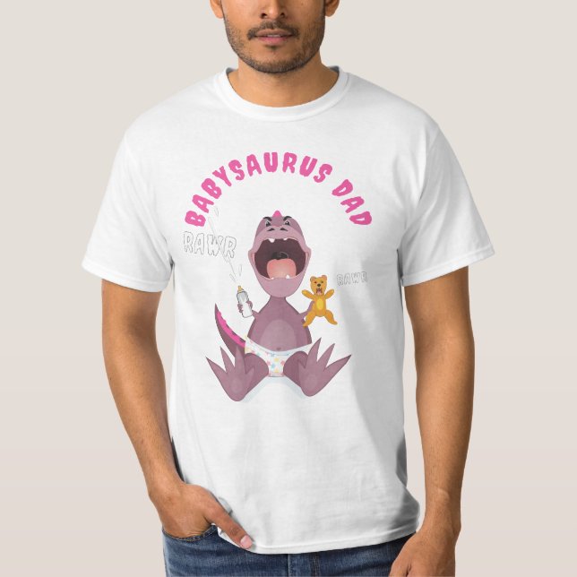 Camiseta Papá Babysaurus T-rex Rosa  (Anverso)