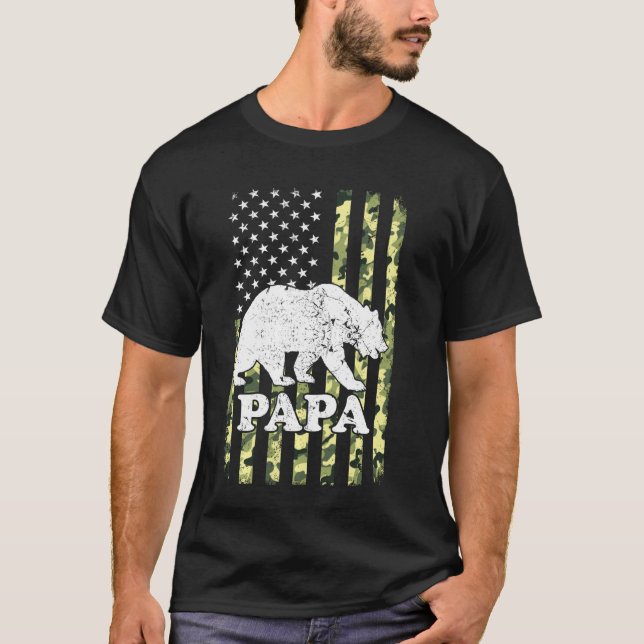 Camiseta Papa Bear Camping Camuflaje Senderismo Usa America (Anverso)