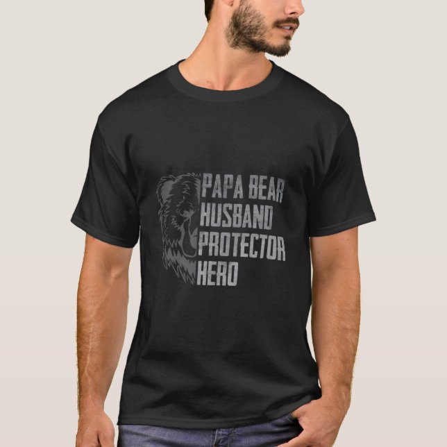 Camiseta Papa Bear Husband Protector Hero Dad Father'S Day (Anverso)