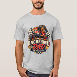 Camiseta Papá Dachshund Corriendo Bandera a Cuadros Perro L