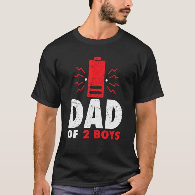 Camiseta Papá de 2 niños con batería baja día del padre (Anverso)