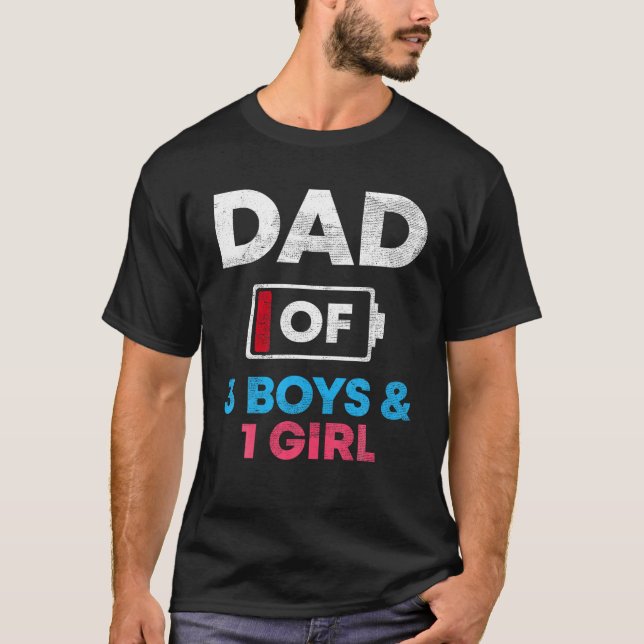 Camiseta Papá De 3 Niños Y 1 Batería De Chica Padre Bajo (Anverso)