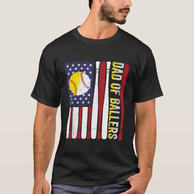 Camiseta Papá De Ballers Béisbol Bandera Americana (Anverso)