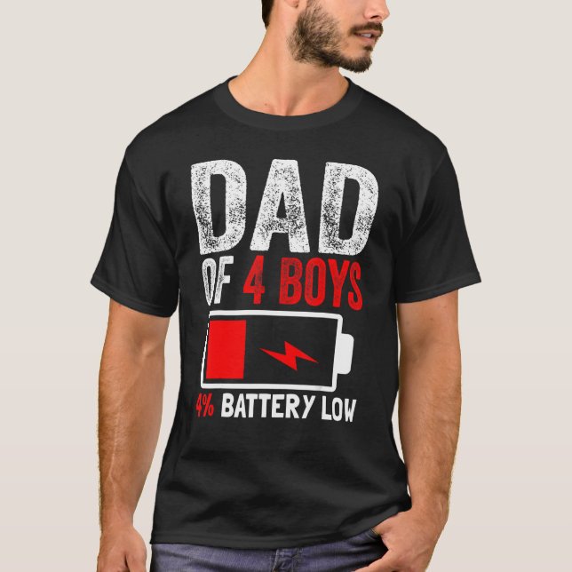 Camiseta Papá De Cuatro Niños Batería Baja De Hijo Padres D (Anverso)
