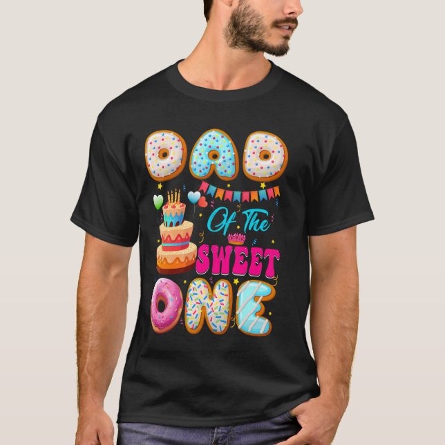 Camiseta Papá De Los Dulces Un Donut Tema Primer Cumpleaños (Anverso)
