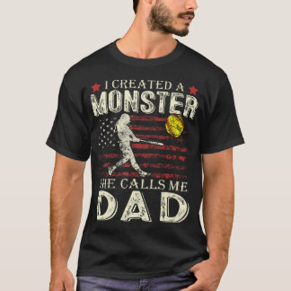 Camiseta Papá de Sóftbol Bandera de EE. UU. Creé un Monstru