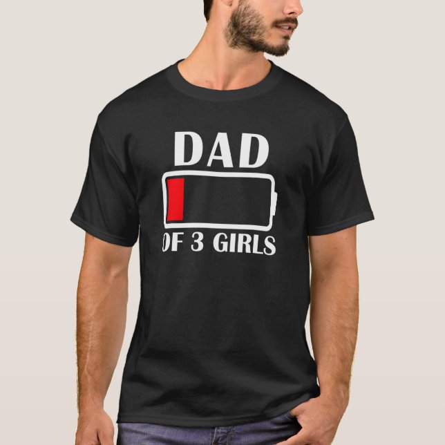 Camiseta Papá De Tres Chicas Con Batería Baja De Tres Hijas (Anverso)