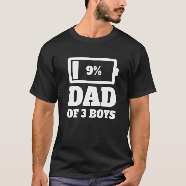 Camiseta Papá De Tres Niños Cansados Padre Con Batería Baja (Anverso)
