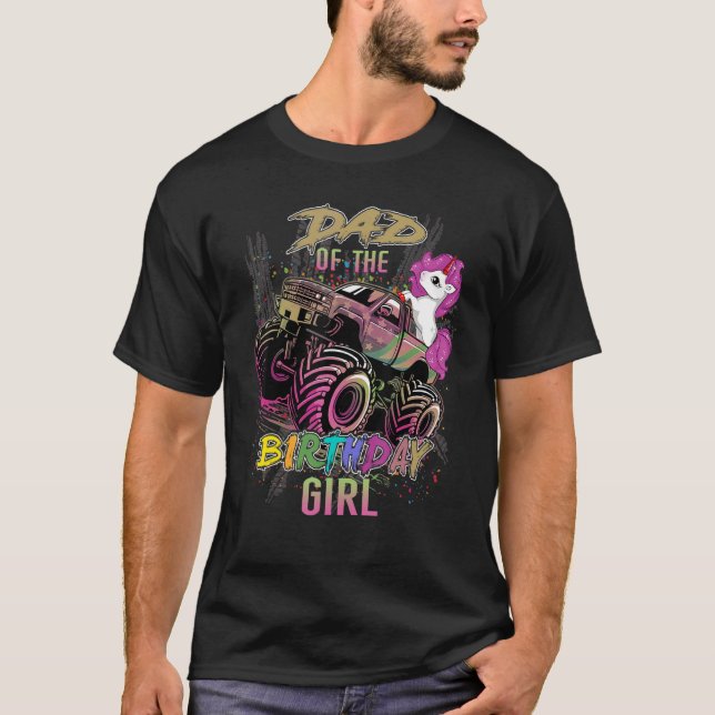 Camiseta Papá De Un Camión Monstruo Y Niña Unicornio Nacida (Anverso)