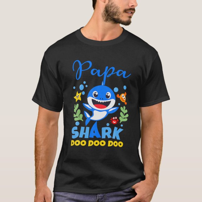 Camiseta Papa Del Bebé Tiburón Cumpleaños, Papa Shark (Anverso)