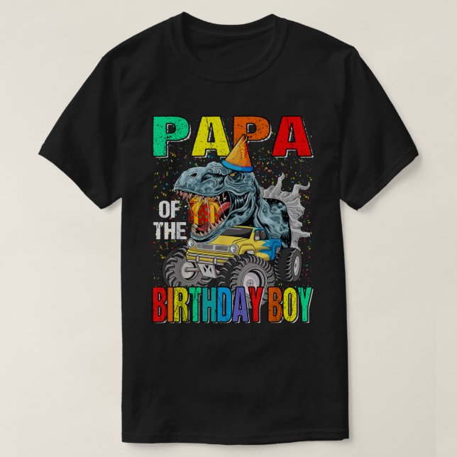 Camiseta Papá Del Monstruo Del Niño Del Cumpleaños Dinosaur (Diseño del anverso)