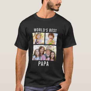 Camiseta Papa del Mundo Mejor 3 Collage de Fotos Texto Negr