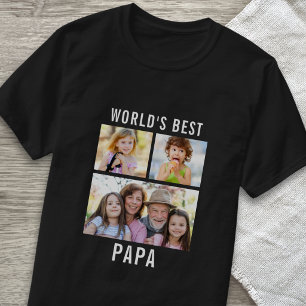 Camiseta Papa del Mundo Mejor 3 Collage de Fotos Texto Negr