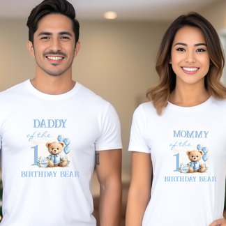 Camiseta Papá del niño de cumpleaños, padres de oso azul
